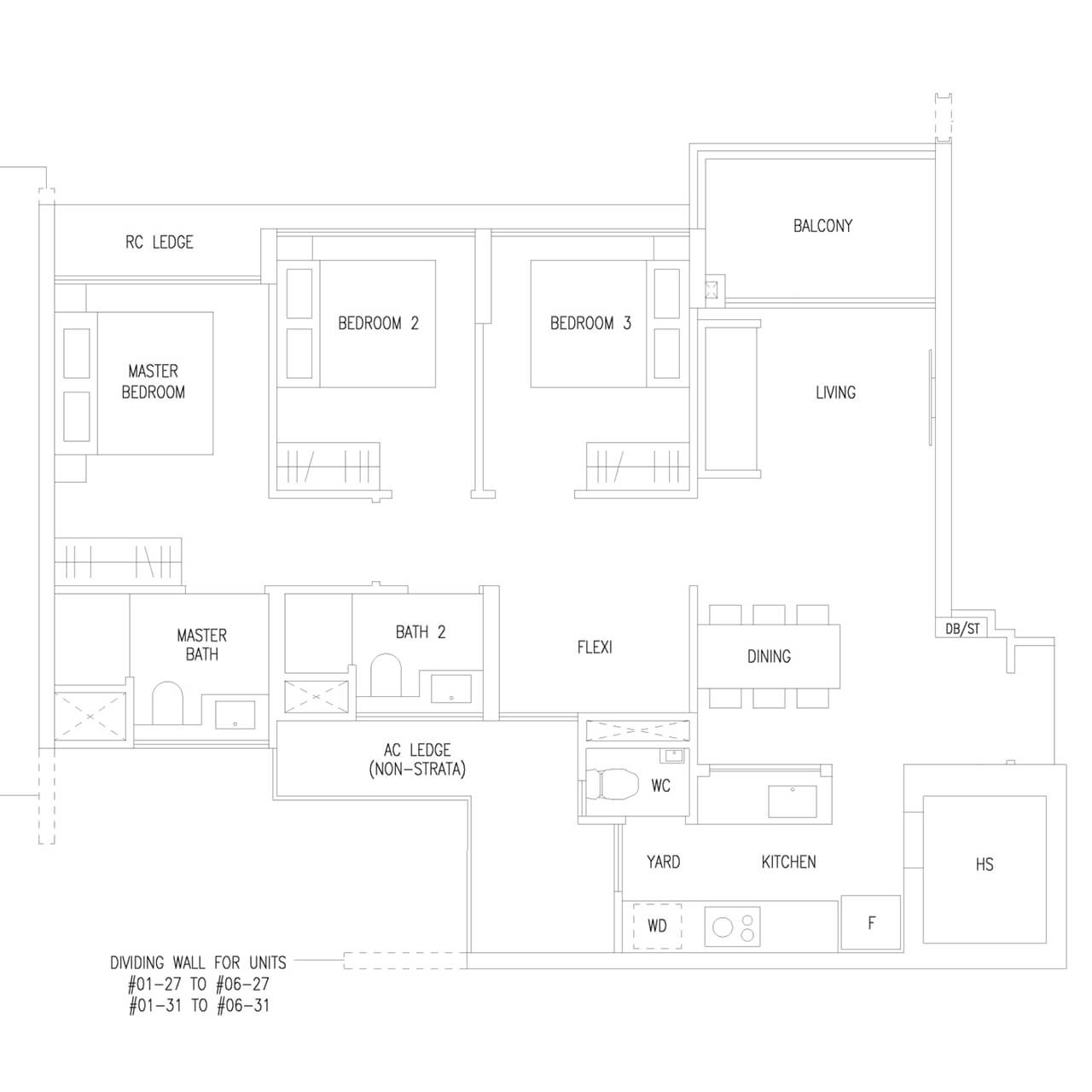 3 Bedroom Flexi Type C3F 958 sqft