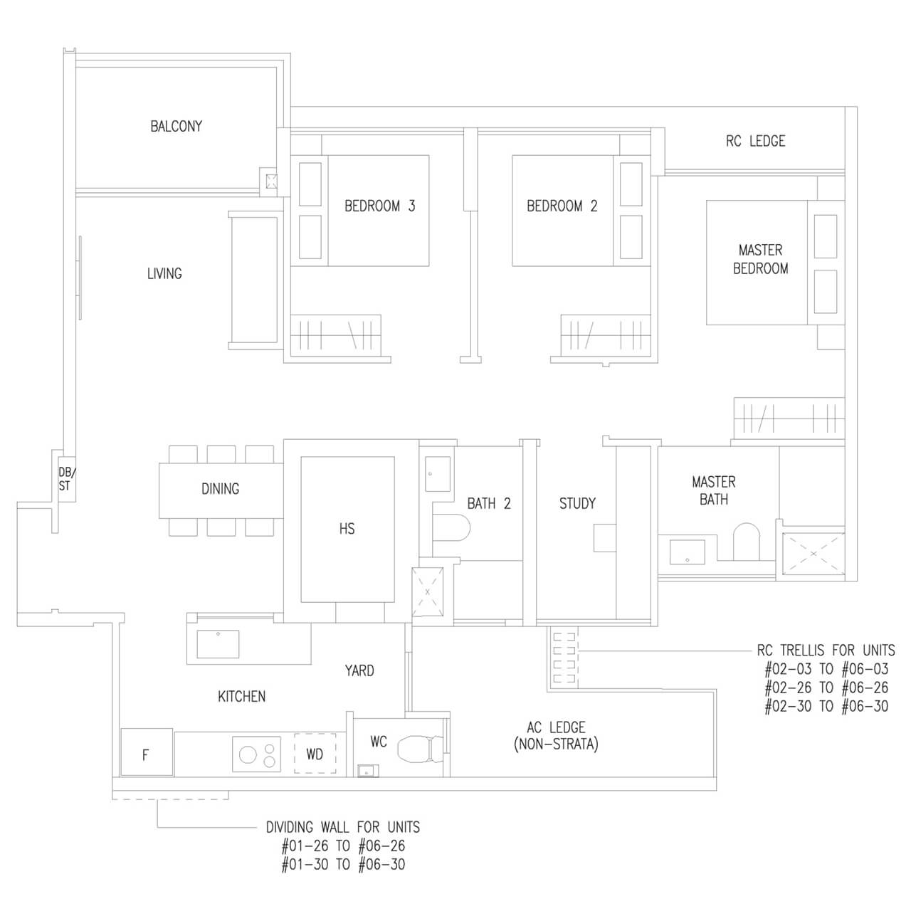 3 Bedroom + Study Type C4S 980 sqft