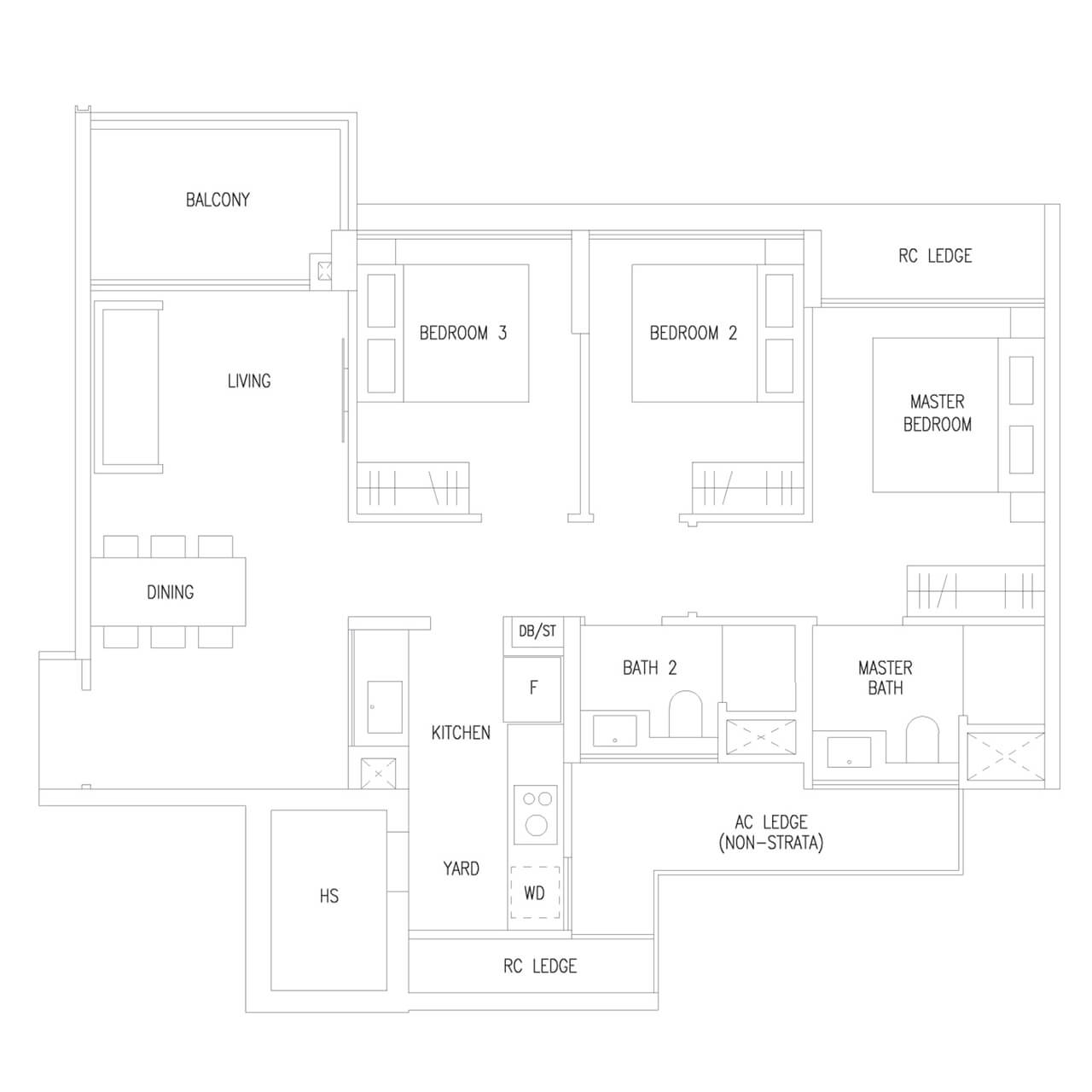 3 Bedroom Type C1 872 sqft