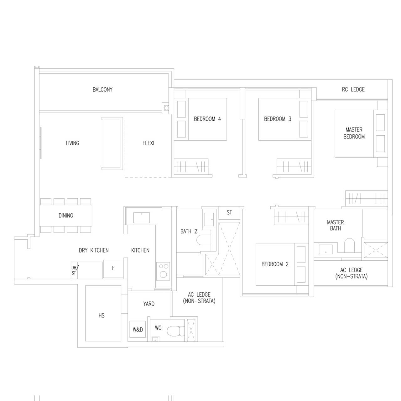 4 Bedroom Flexi Type D3F 1141 sqft